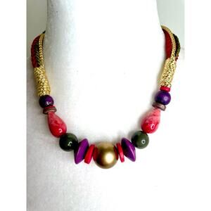 Vintage Colorful Corded Unique Beaded Necklace